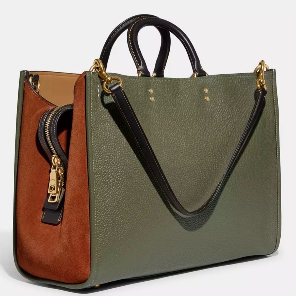 Coach Rogue Elegant Green and Brown Leather Tote Bag